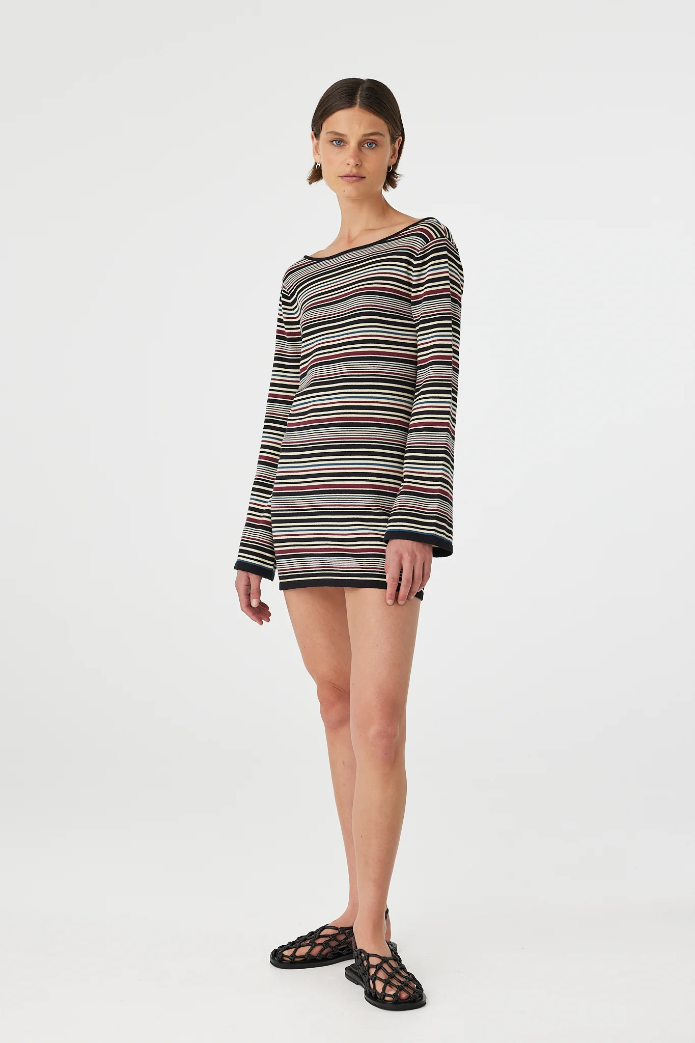 Alya Long Sleeve Mini Dress - Merlot Multi Stripe - Image 4