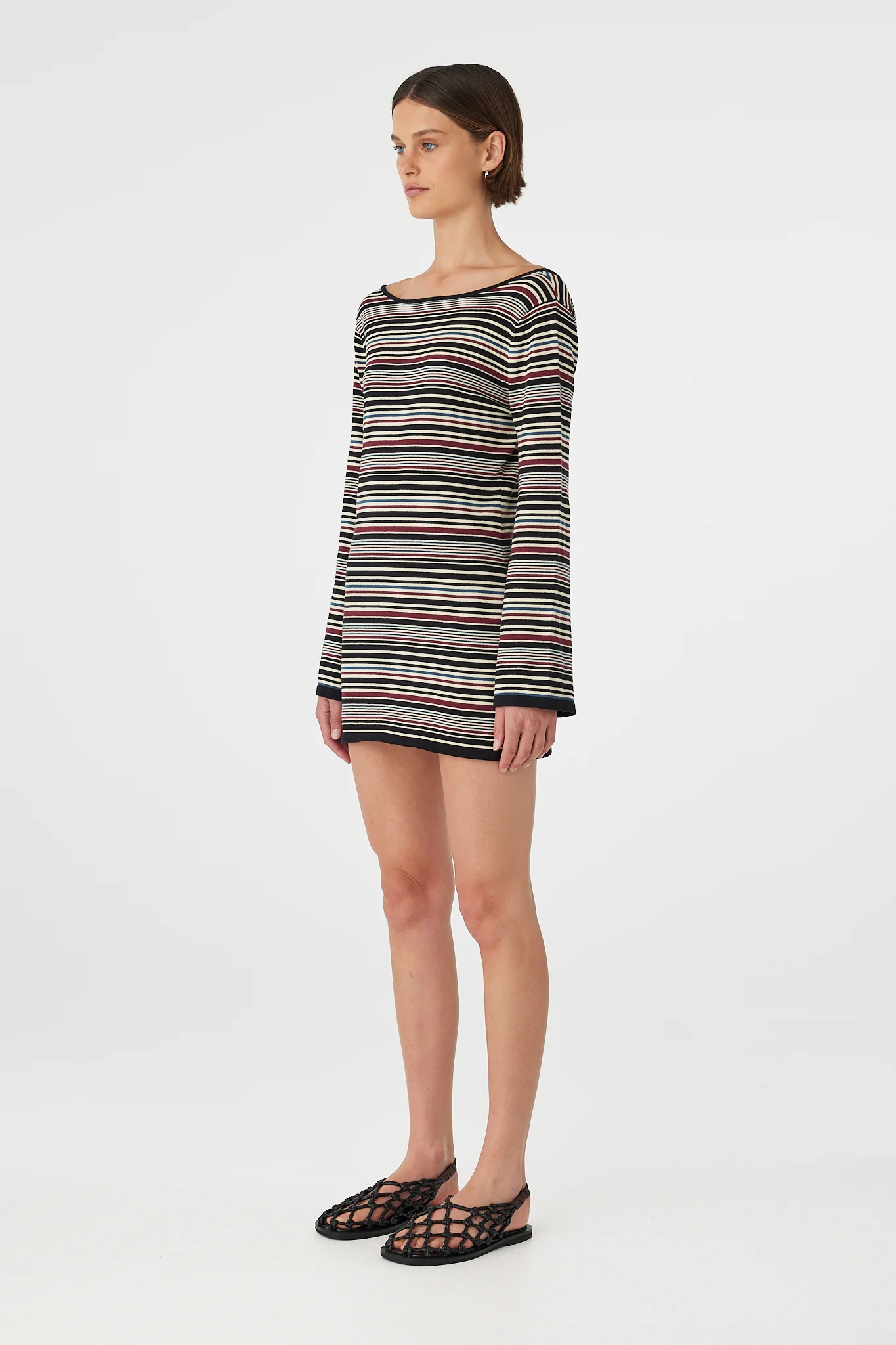 Alya Long Sleeve Mini Dress - Merlot Multi Stripe - Image 5
