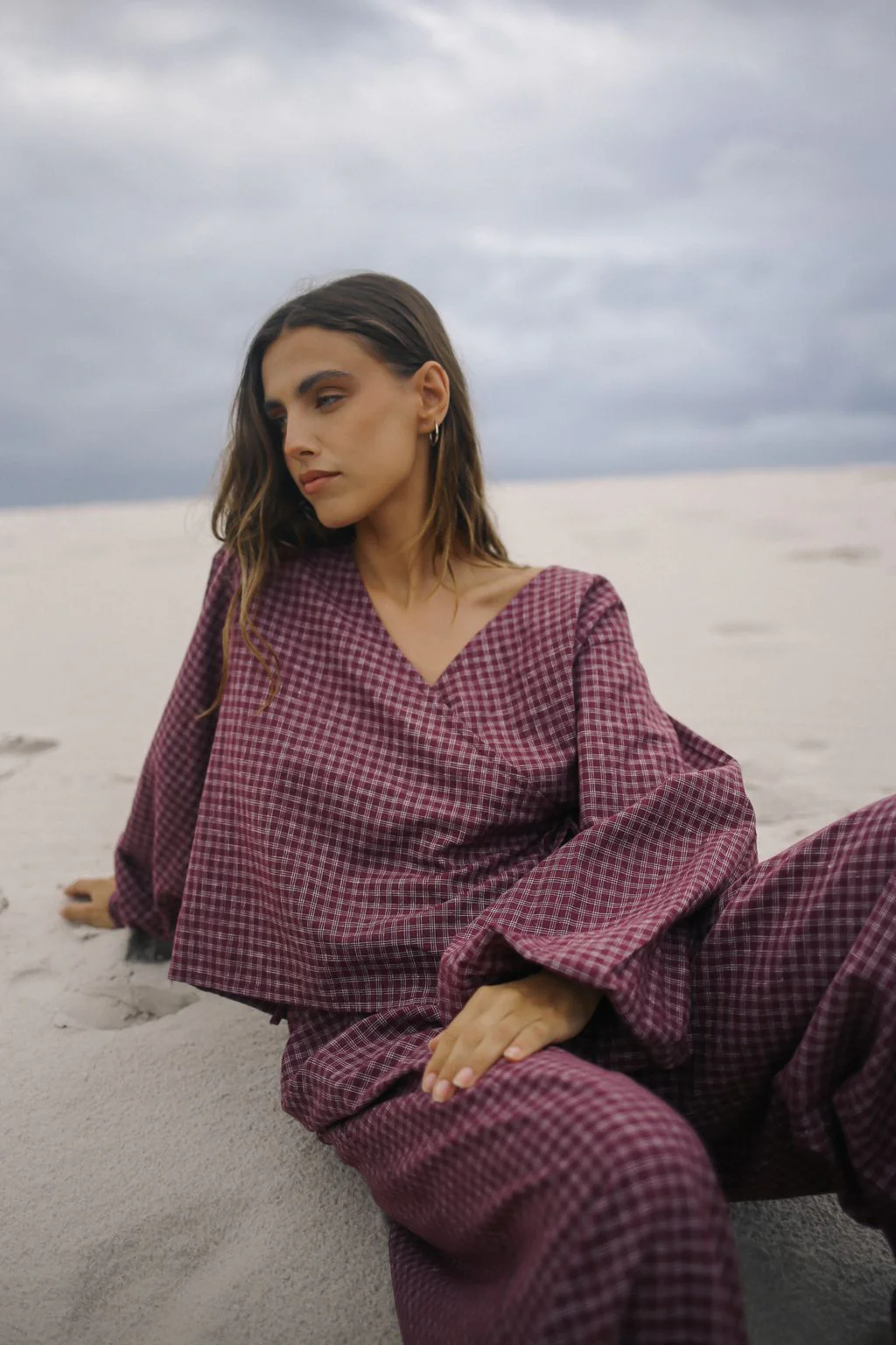 Ella Wrap Top - Fig Hemp Check