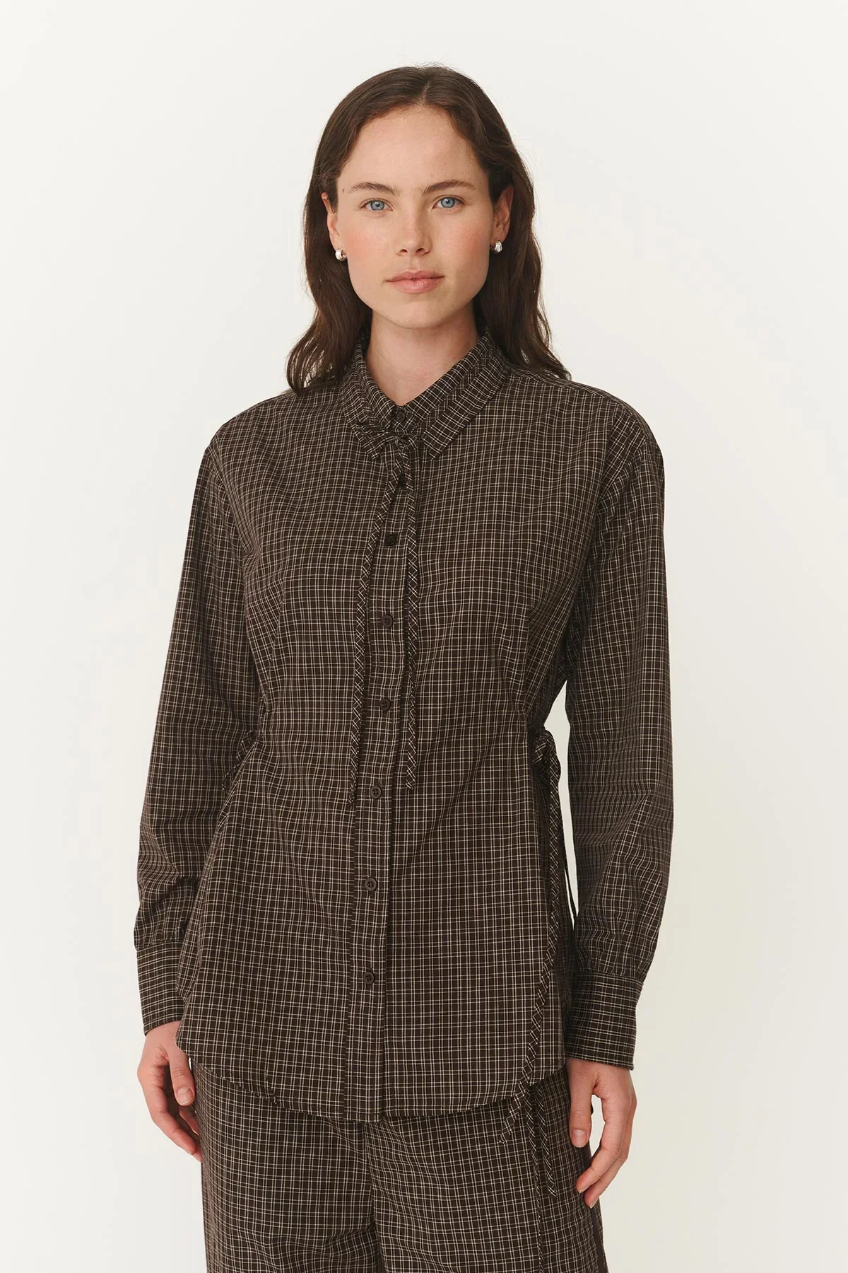Frankie Tie Long Sleeve Shirt - Cacao Check - Image 2