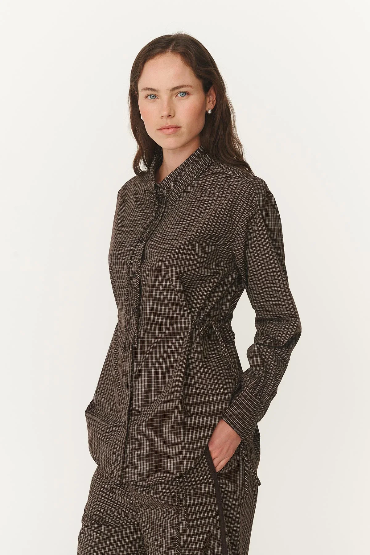Frankie Tie Long Sleeve Shirt - Cacao Check - Image 3