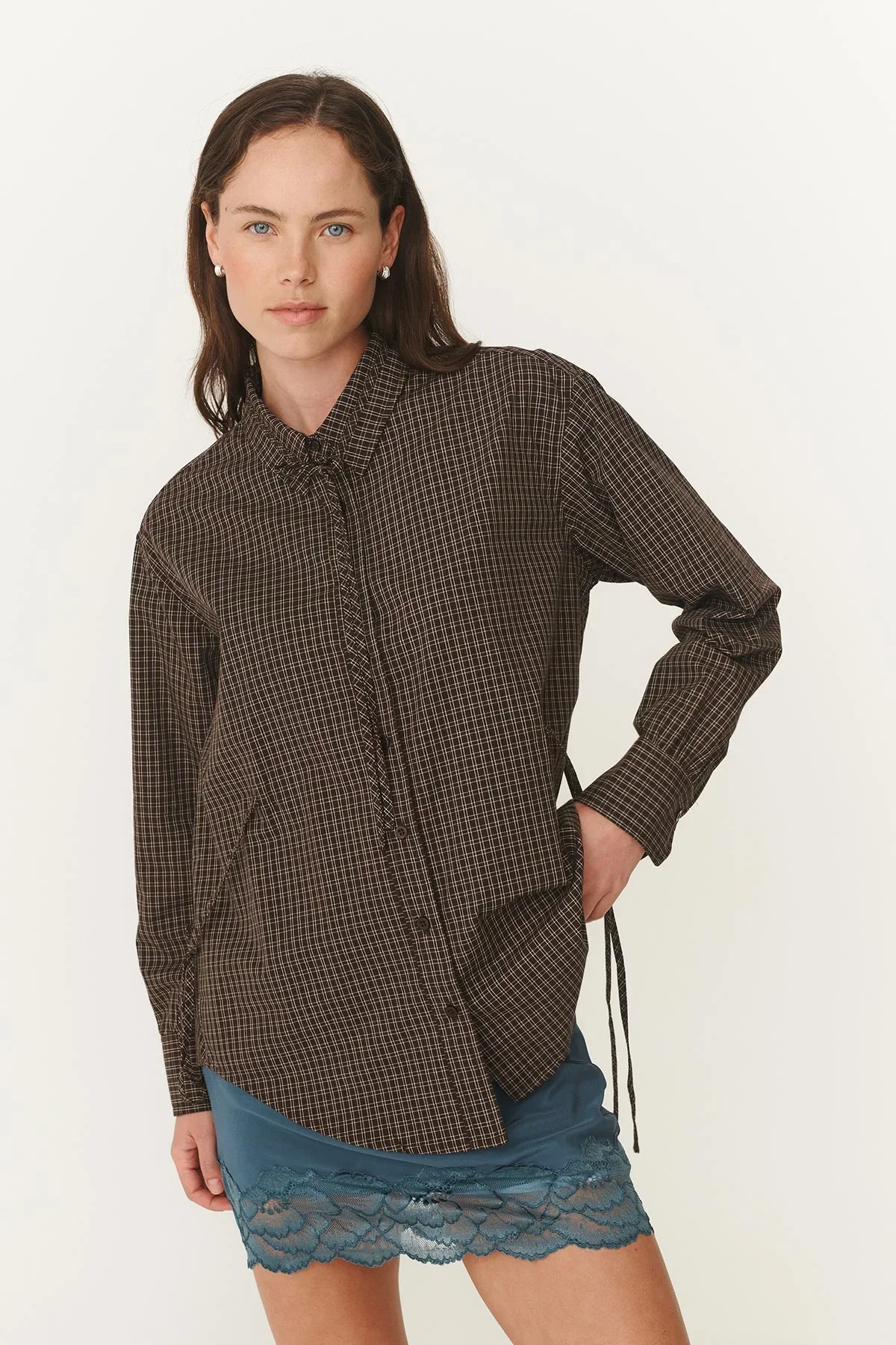 Frankie Tie Long Sleeve Shirt - Cacao Check - Image 4