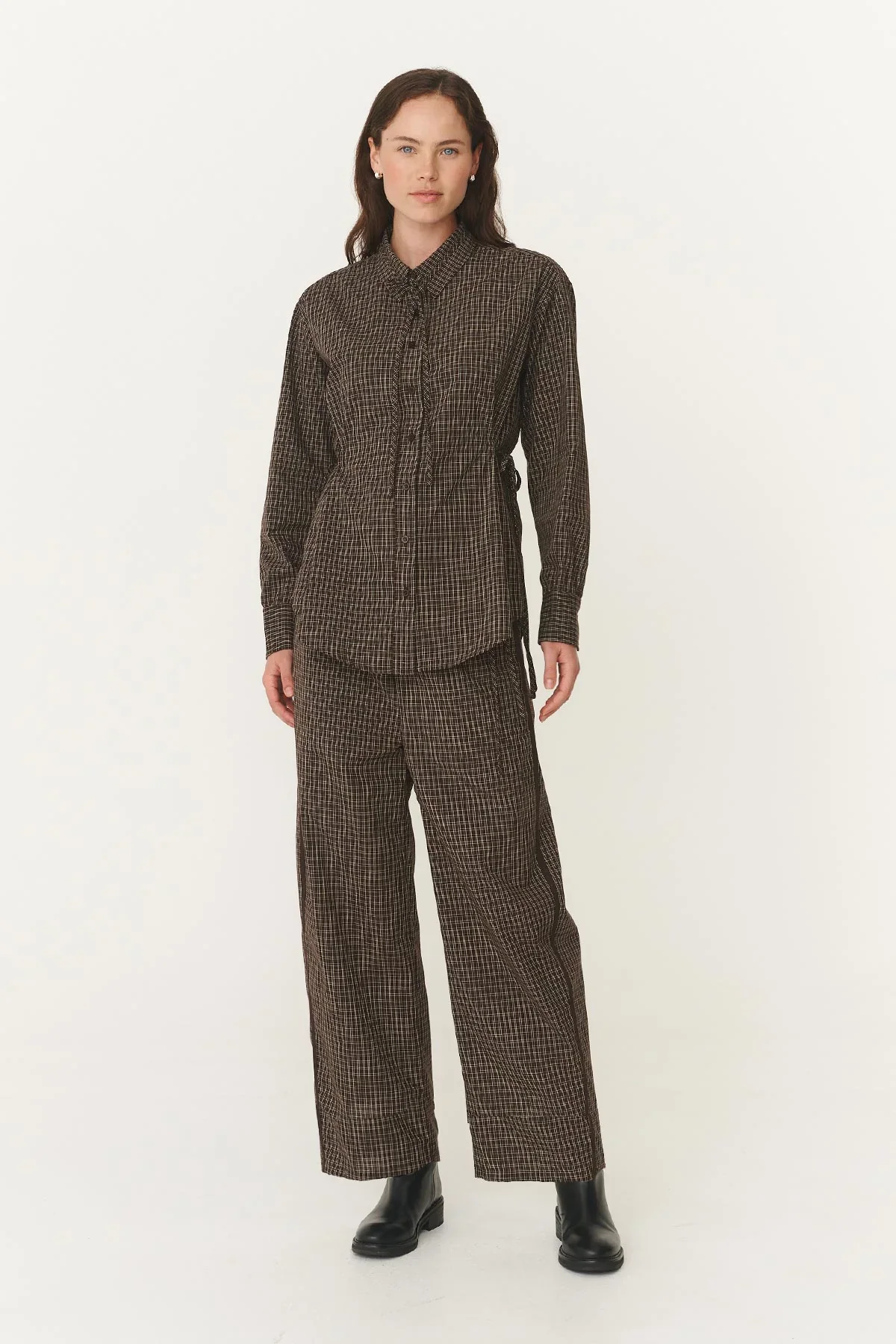 Frankie Tie Long Sleeve Shirt - Cacao Check - Image 5