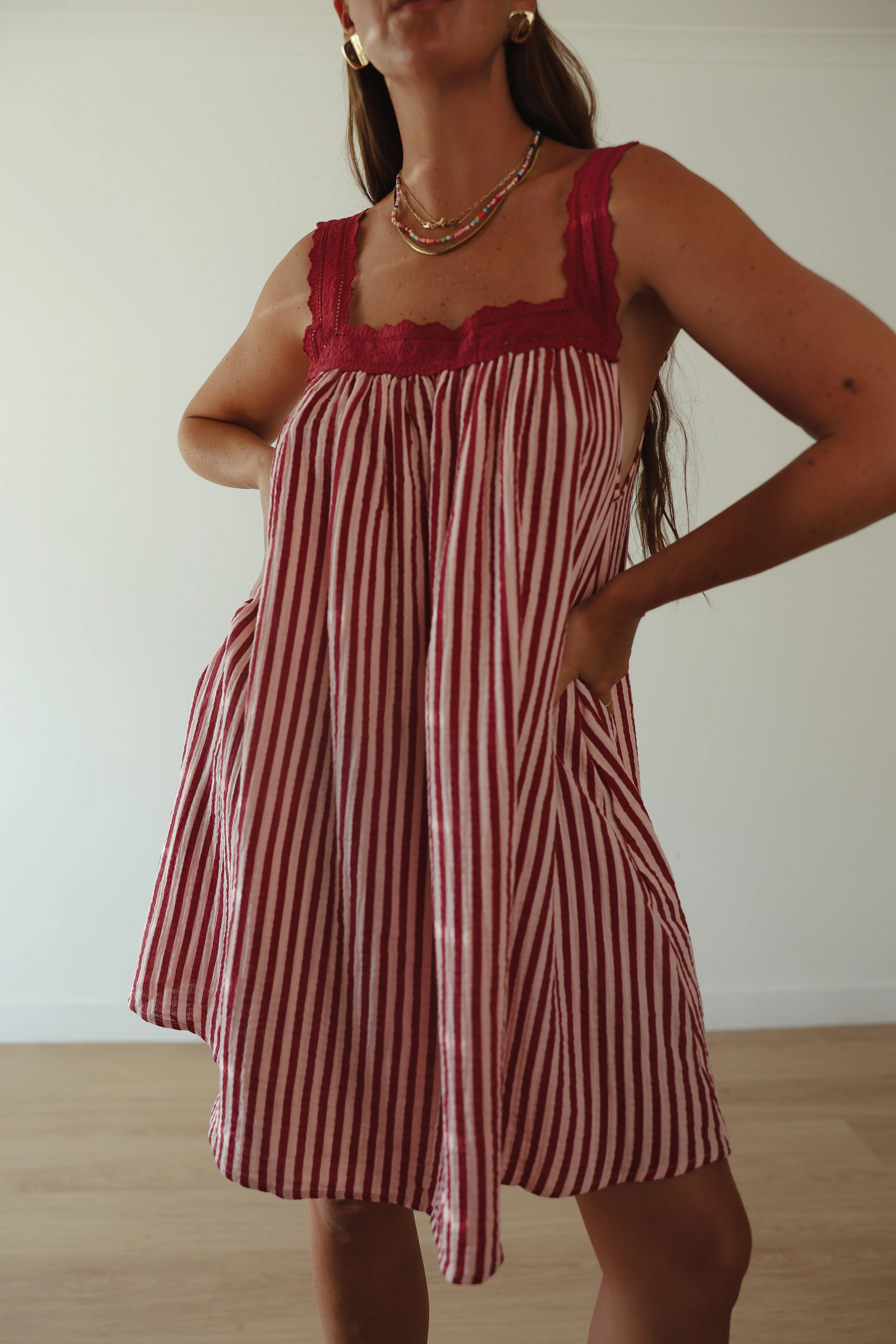 Juno Slip Mini Dress - Wine & Pink Stripe - Image 3