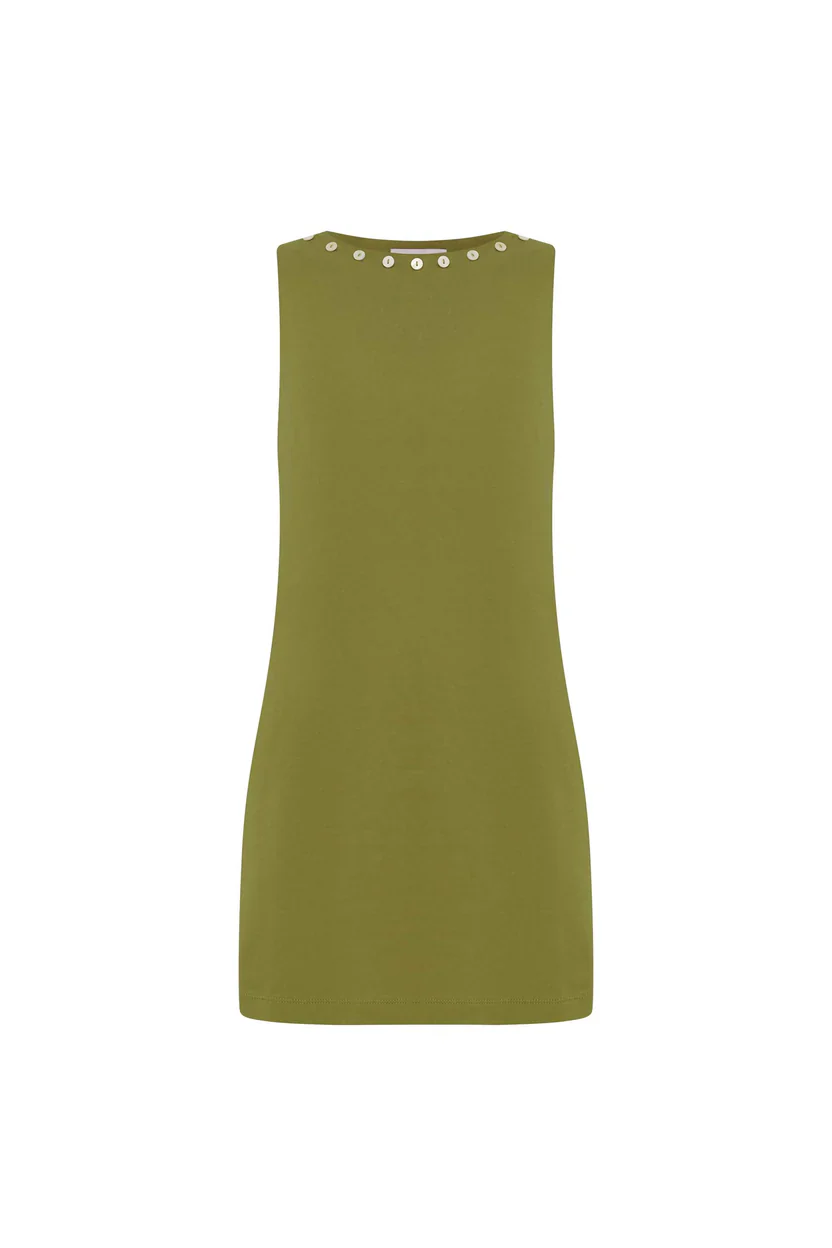 Muriel Button Boatneck Mini Dress - Palm Green