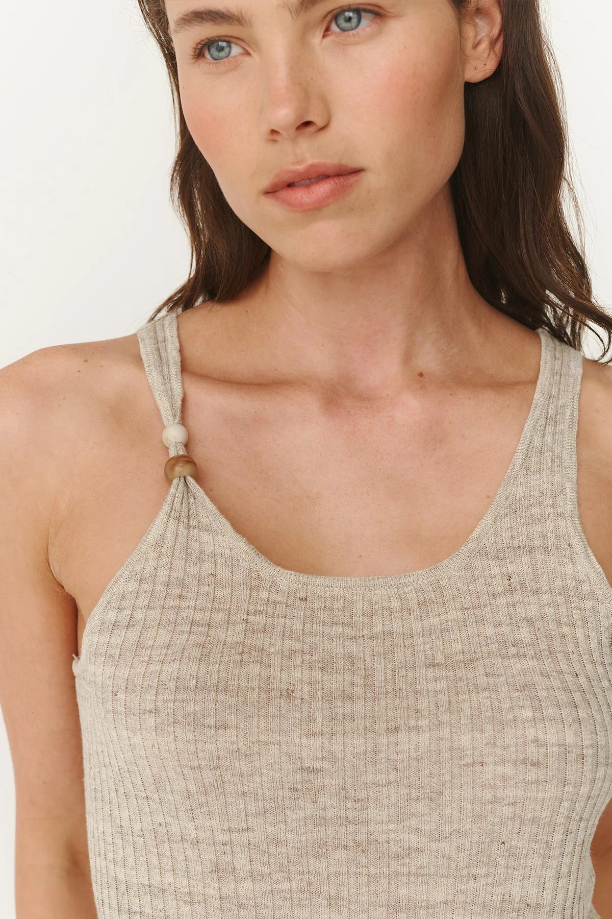 Haven Bead Linen Tank - Oat Marle - Image 4