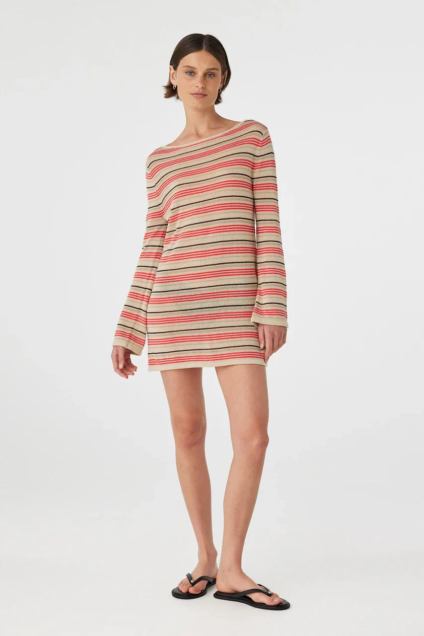 Nia Long Sleeve Mini Dress - Flame & Taupe