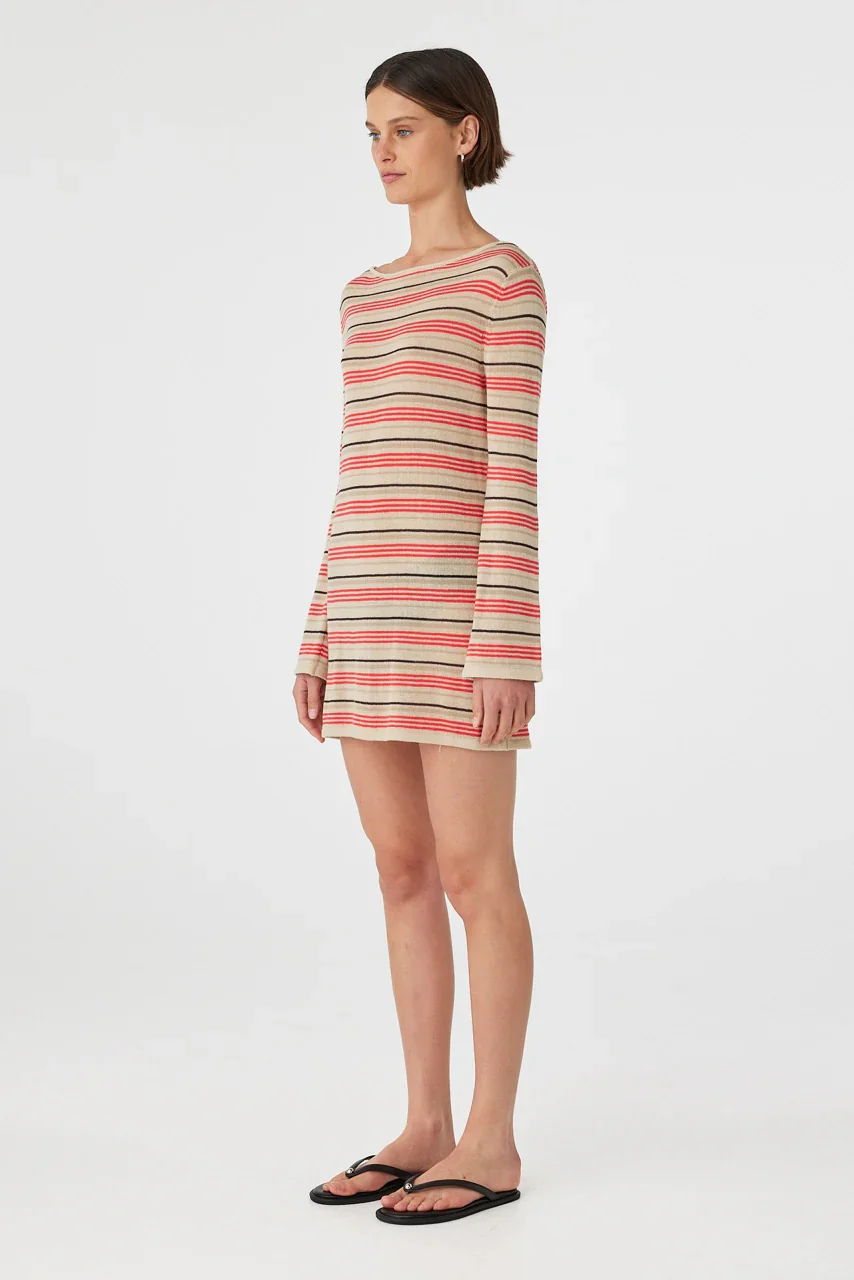 Nia Long Sleeve Mini Dress - Flame & Taupe - Image 4