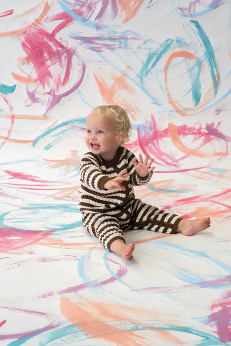 Organic Rib Stripe Knit Zipper Jumpsuit - Espresso & Milk - Image 2