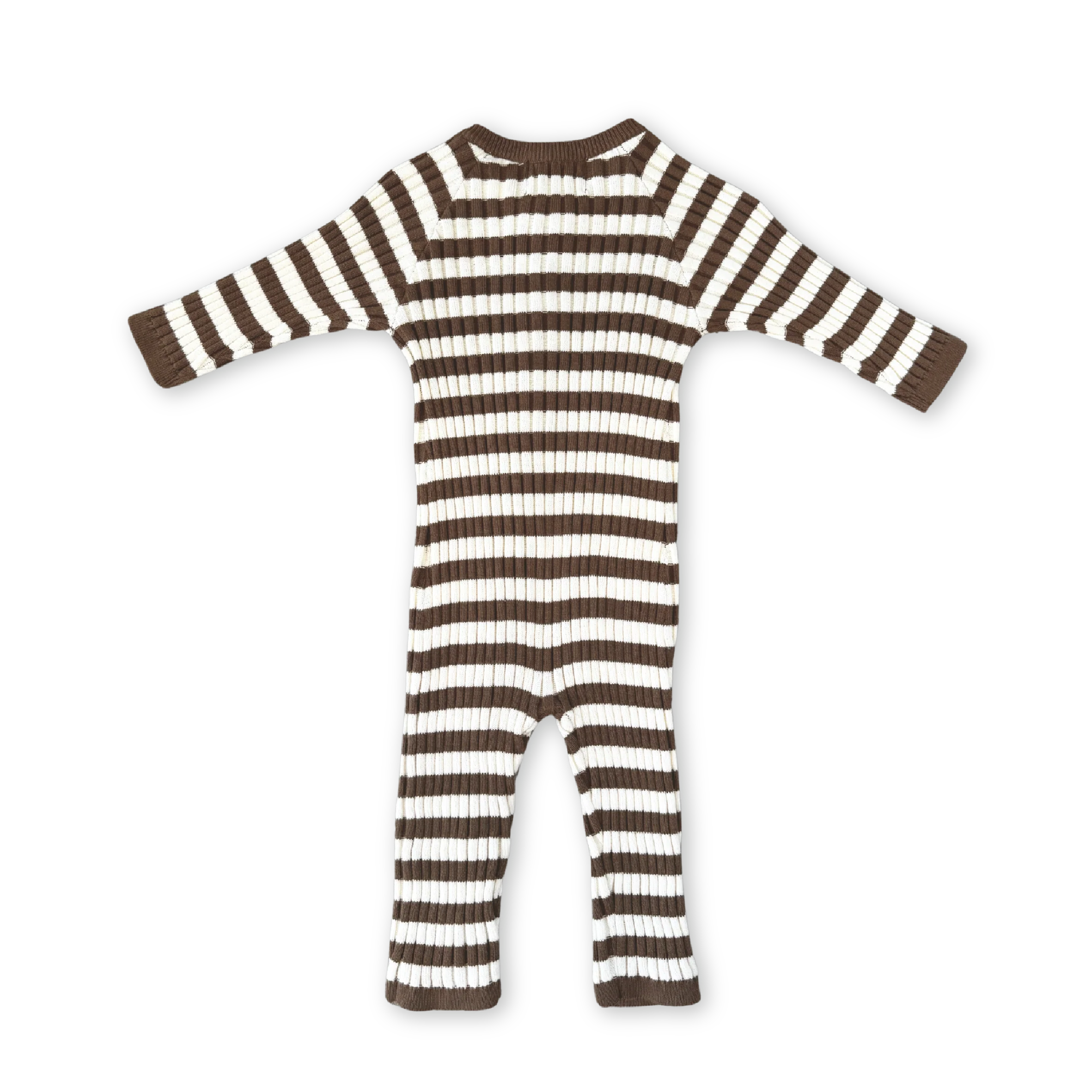 Organic Rib Stripe Knit Zipper Jumpsuit - Espresso & Milk - Image 5