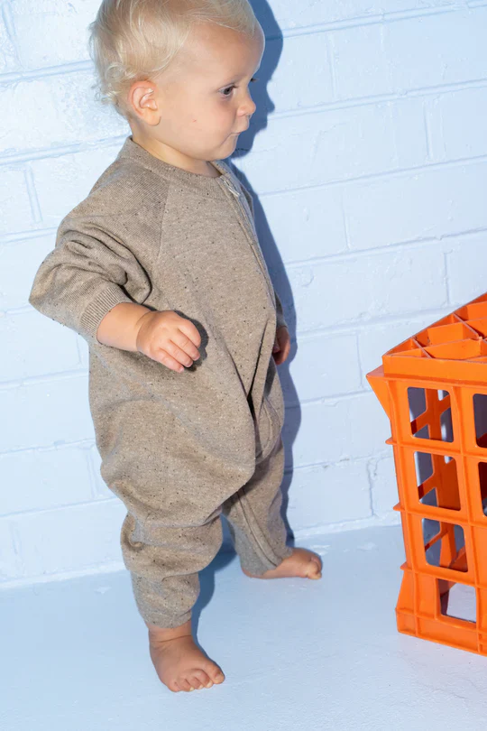 Organic Speckle Knit Zipper Starsuit - Oatmilk - Image 2