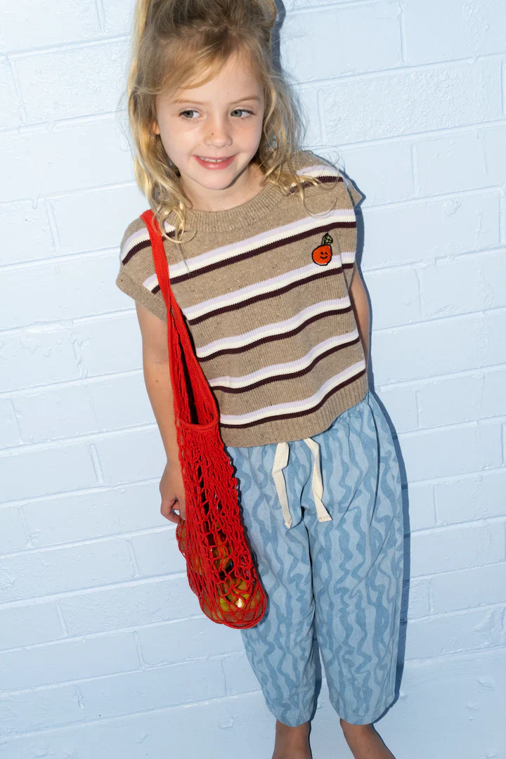 Organic Stripe Apple Knit Vest - Oatmilk - Image 3