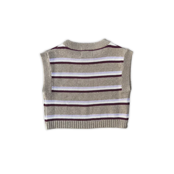 Organic Stripe Apple Knit Vest - Oatmilk - Image 4